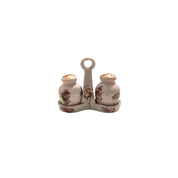 Vintage Rose Mini Salt & Pepper Shaker Marked Japan Gold Trim - Picture 7 of 7